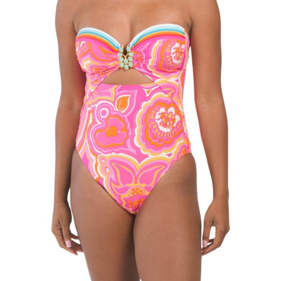 TRINA TURK $162 REMOVABLE STRAPS Morning Sunrise Bandeau Swimsuit 10 - Picture 10 of 12